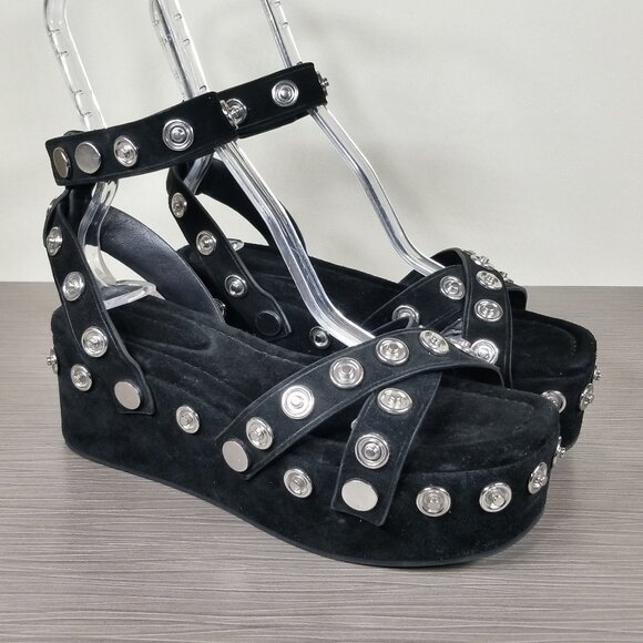 Alexander Wang Sandrah Studded Platform Sandal Black Suede Womens Size 10.5/40.5 - Picture 1 of 12